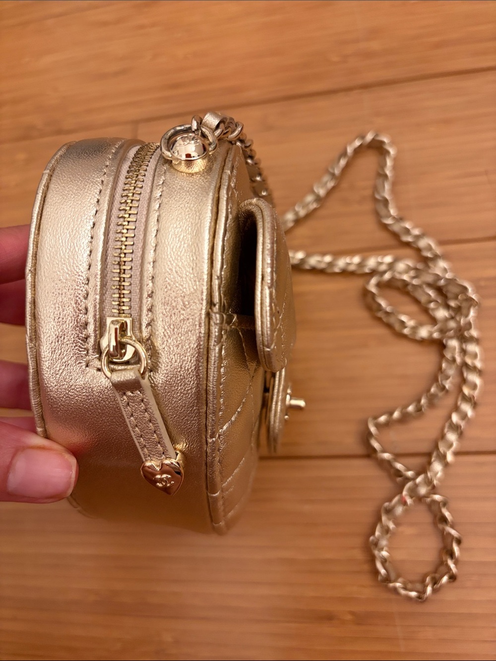 Quilted Metallic Heart Mini Crossbody Bag - Gold - Picture 3 of 8